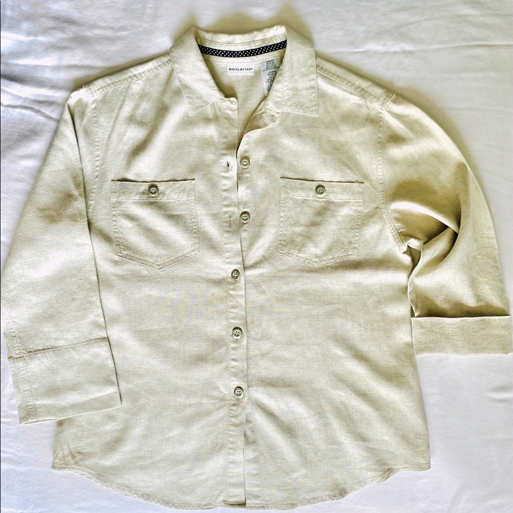 Cream Cropped Sleeve Button-Down Shirt